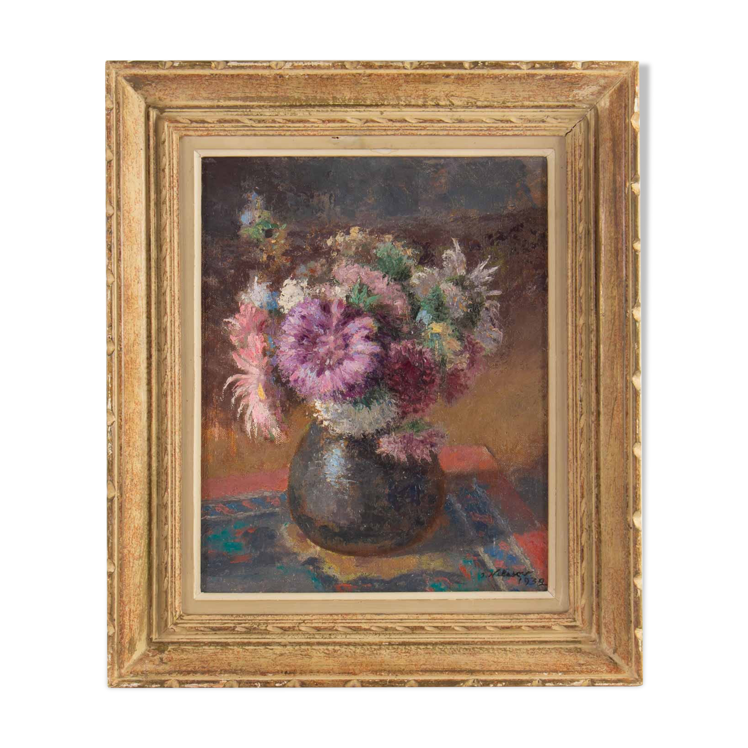 Small bouquet of flowers on entablature-signed J. Nebesov-dated 1935