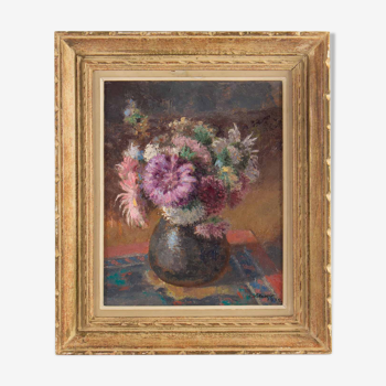 Small bouquet of flowers on entablature-signed J. Nebesov-dated 1935