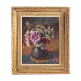 Small bouquet of flowers on entablature-signed J. Nebesov-dated 1935