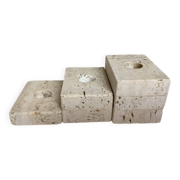 Trio de bougeoirs en travertin