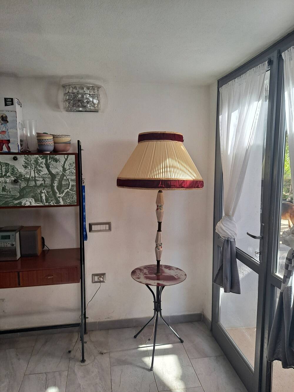 Italian brass and ceramic tripod floor lamp/table 1950s