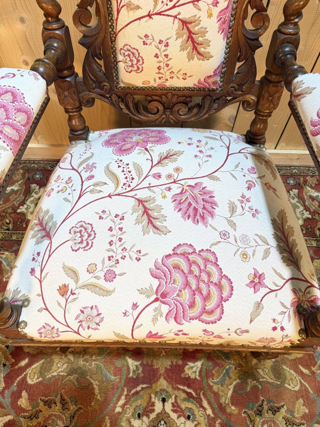 Carved walnut armchair in High Period style