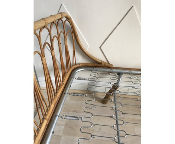 Bed bench into rattan vintage 1960