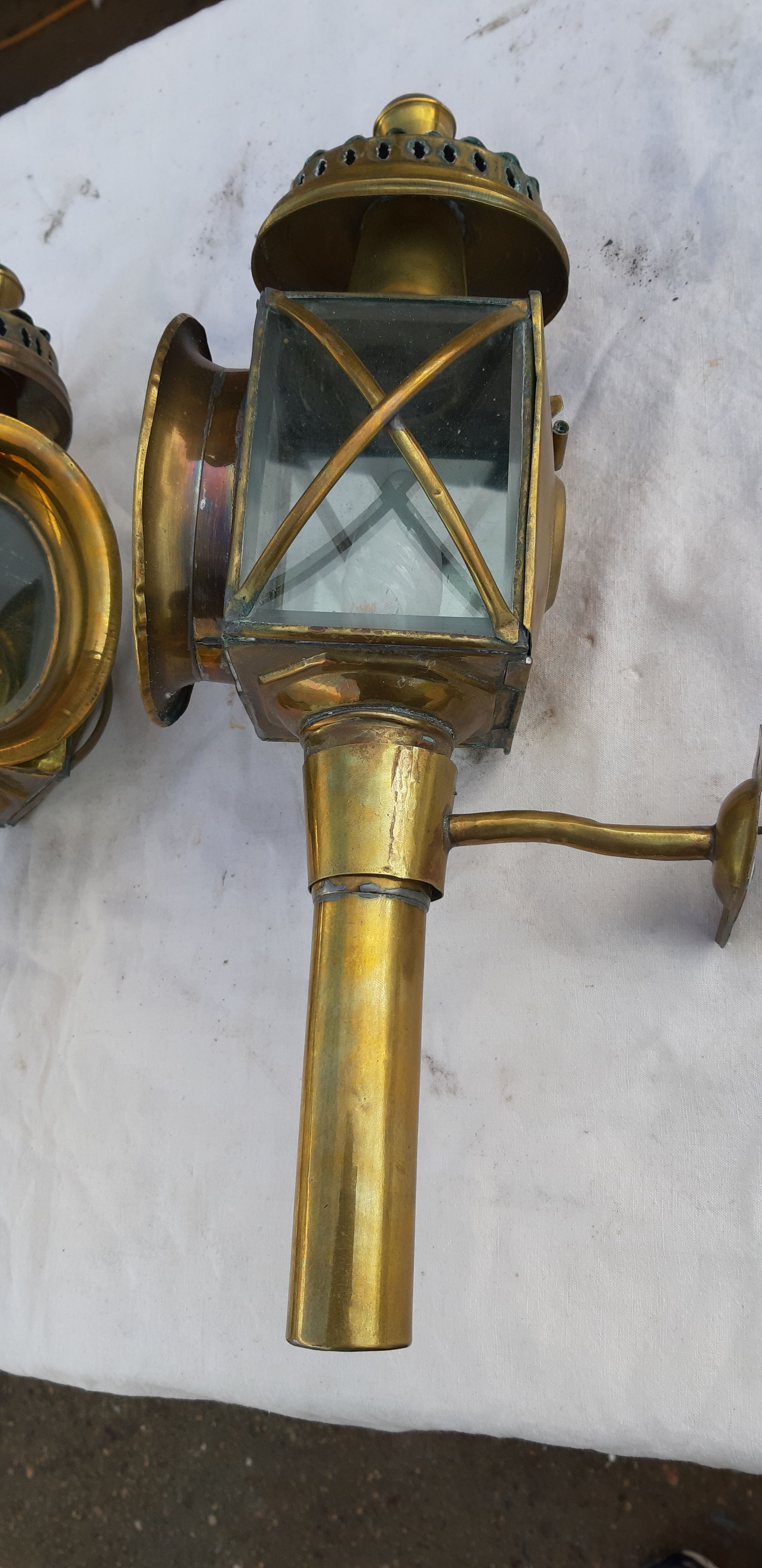 Paire de lampes de calèches en laiton | Selency