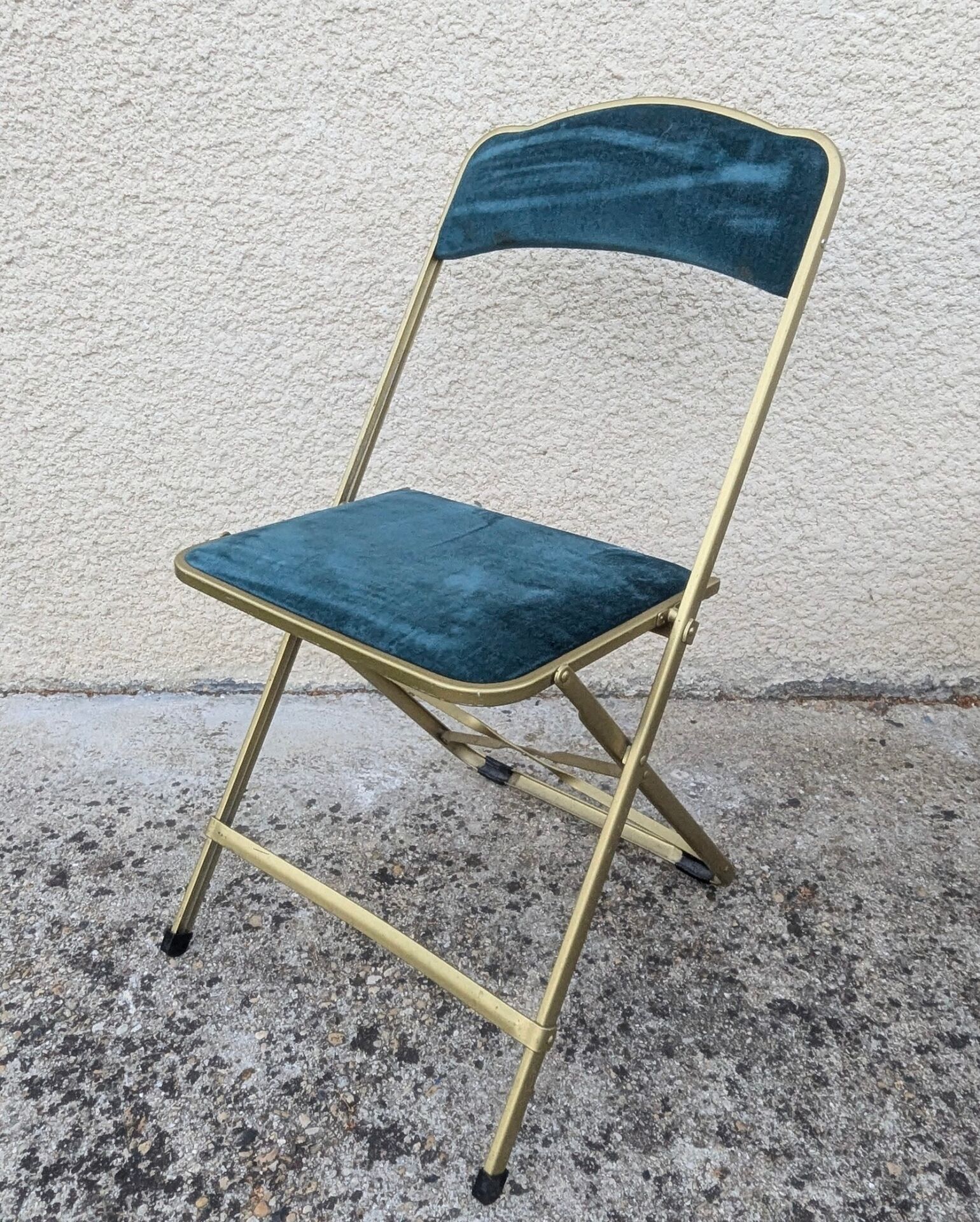 Vintage folding chair Mid-Century style Opera gold metal velvet