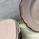 Pink porcelain dessert service with silver edging