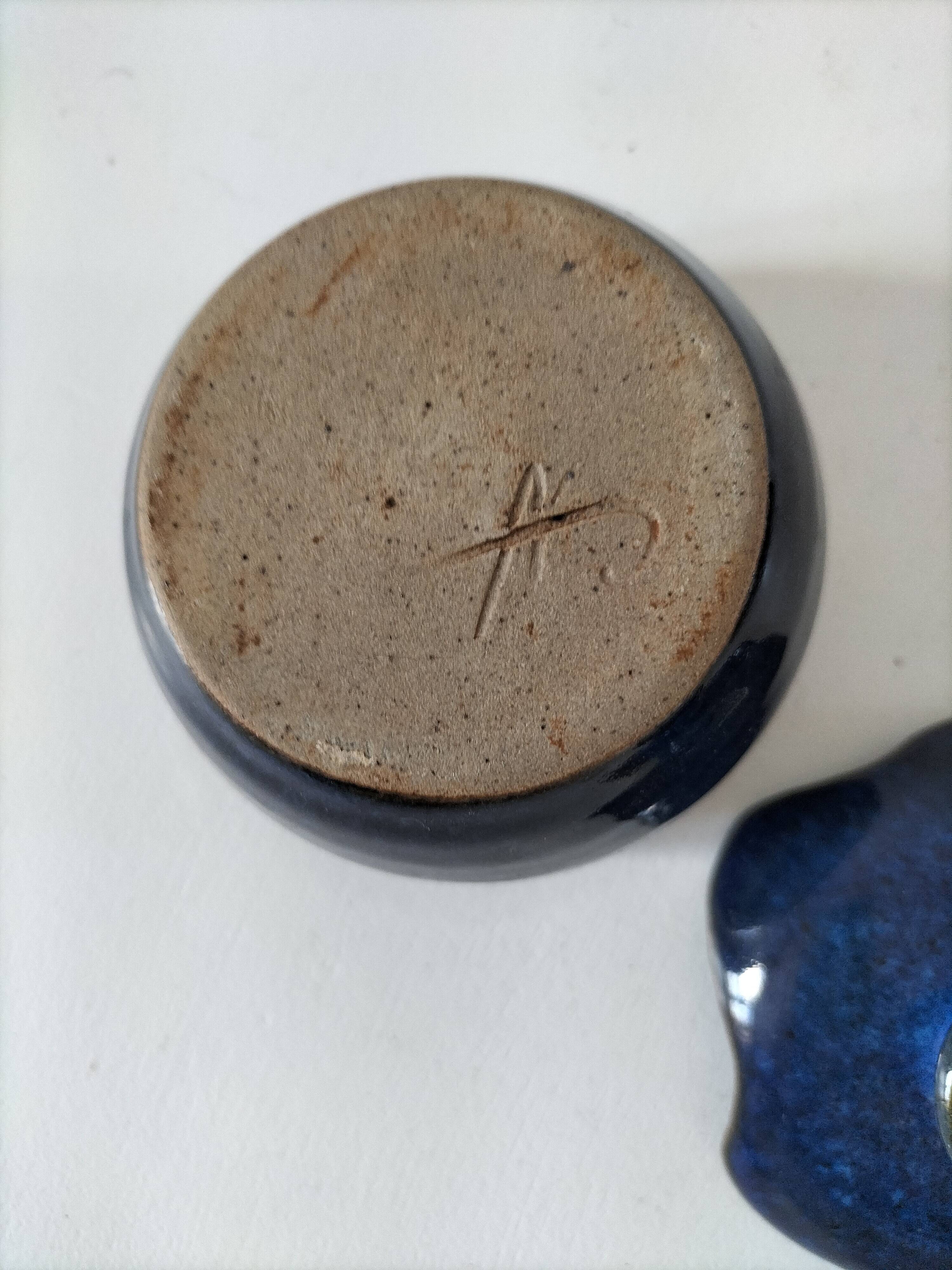 Midnight blue glazed stoneware box – workshop piece, signed