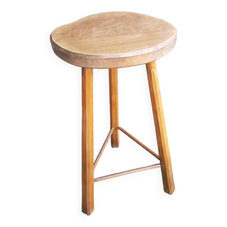 Tabouret haut de bar tripode bois brut vintage