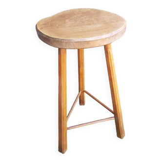 Vintage raw wood tripod high bar stool