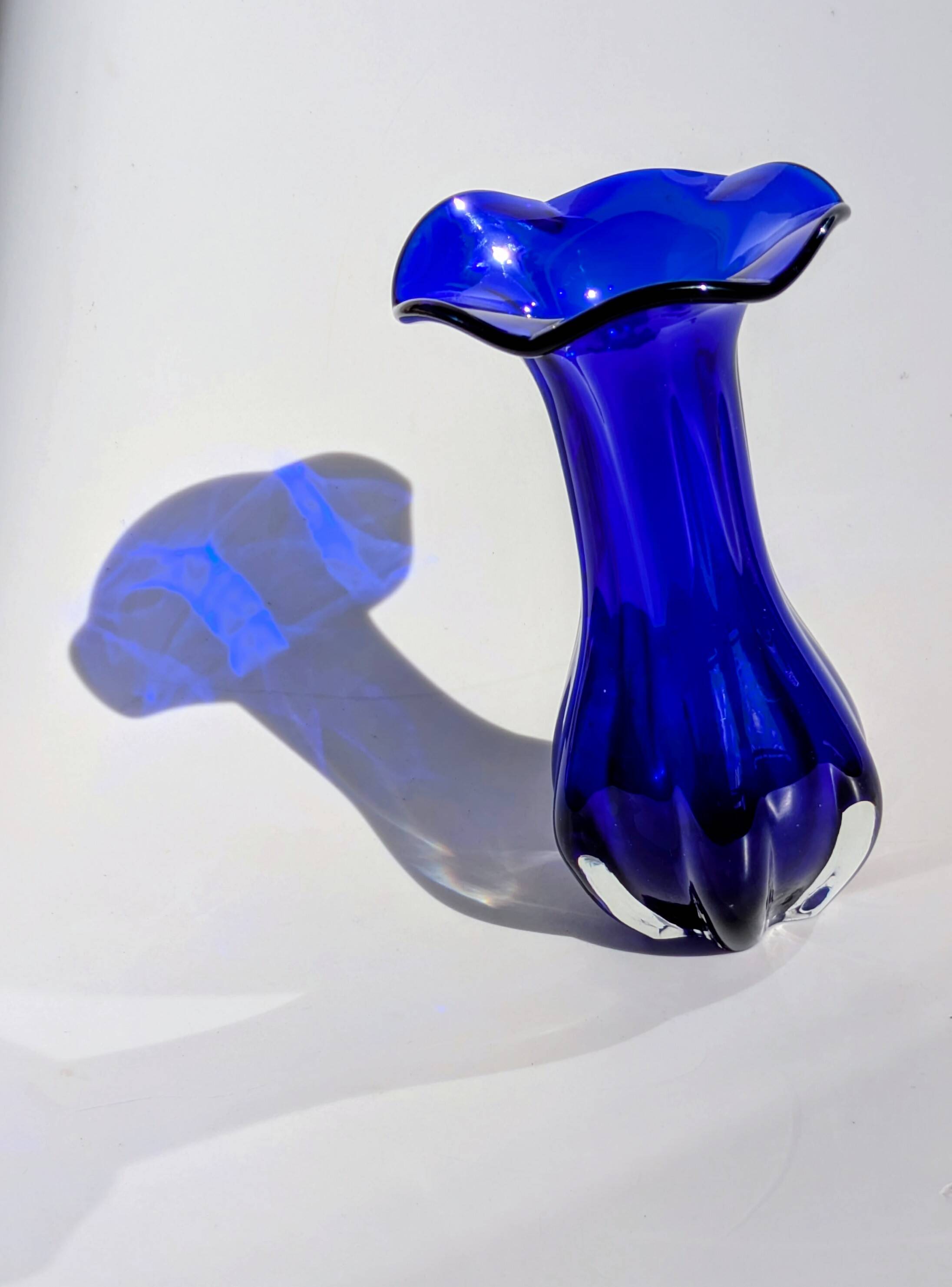 Large Cobalt Blue Art Glass Vase - Murano Work - Italy 1960