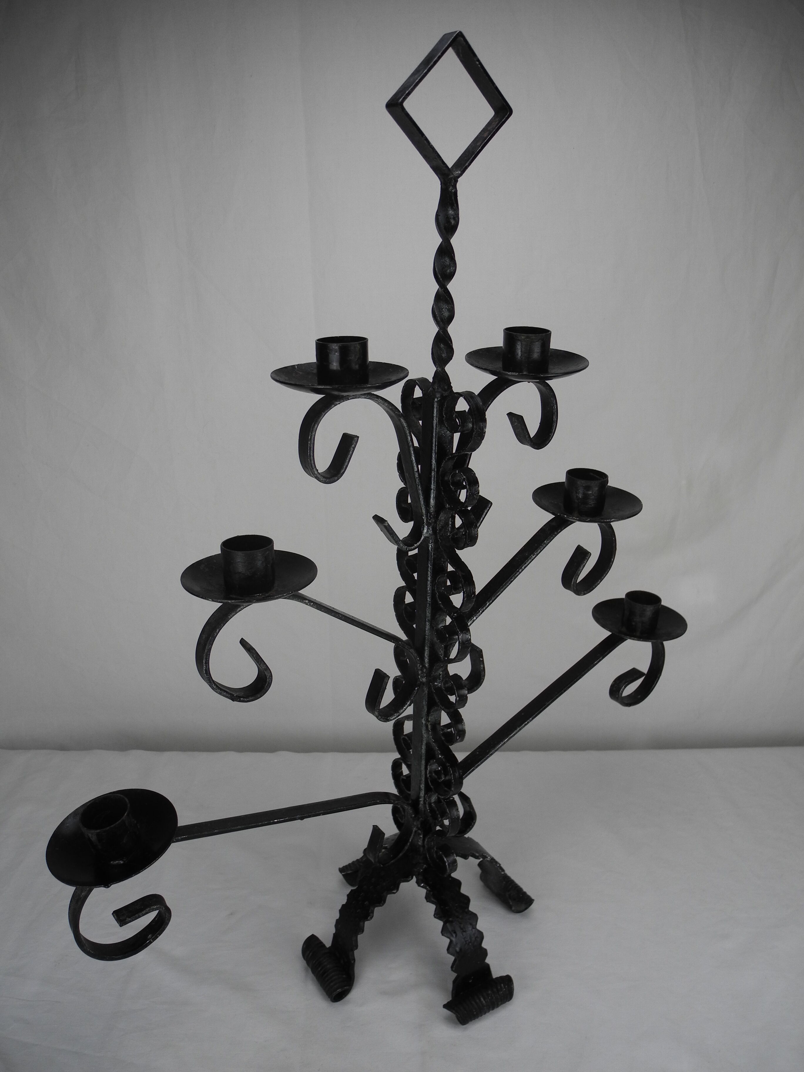 Antique wrought iron candlestick, brutalist candle holder, vintage candlestick