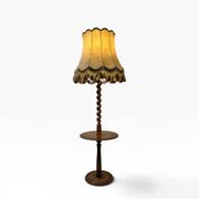 Lampadaire vintage en bois avec abat-jour à franges