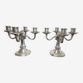 Paire de chandeliers / candélabres Ercuis en métal argenté