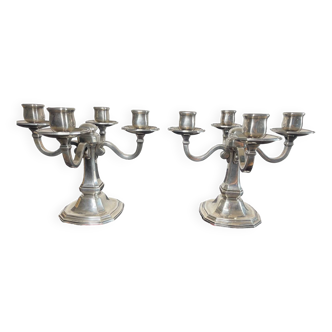 Pair of Ercuis candlesticks / candelabras in silver-plated metal