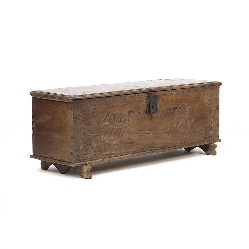 Large 18th Century Rustic Antique Farmhouse Folk Art Blanket Chest