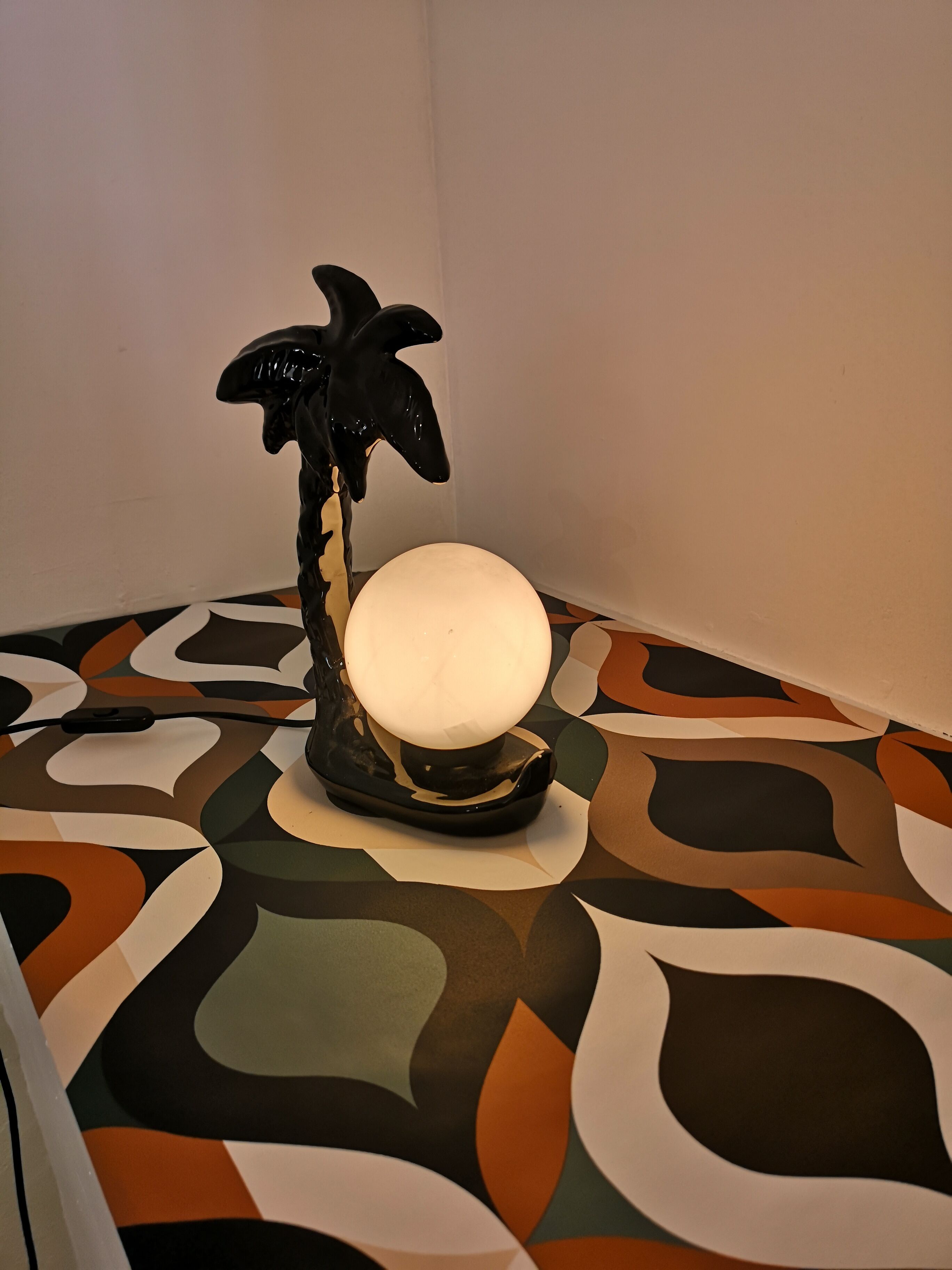 Lamp black palm in ceramic and opaline year 70