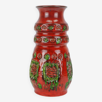 VASE u-keramik des années 1960 modèle 1400/30 décor en relief rouge et vert vibrant