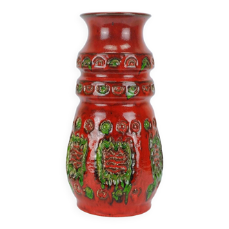 VASE u-keramik des années 1960 modèle 1400/30 décor en relief rouge et vert vibrant