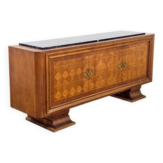 Marquetry and marble buffet, neoclassical style, 1940.