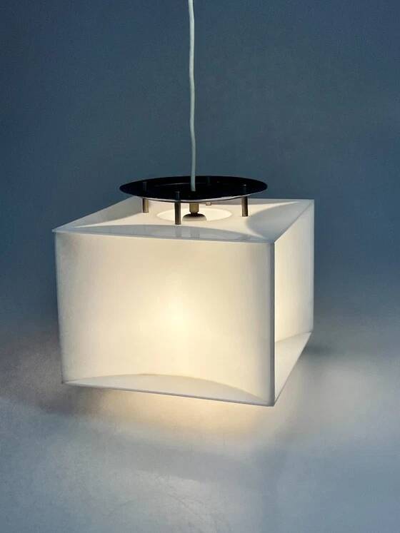 Lampe pendentif blanche vintage Cube, époque spatiale, années 1970