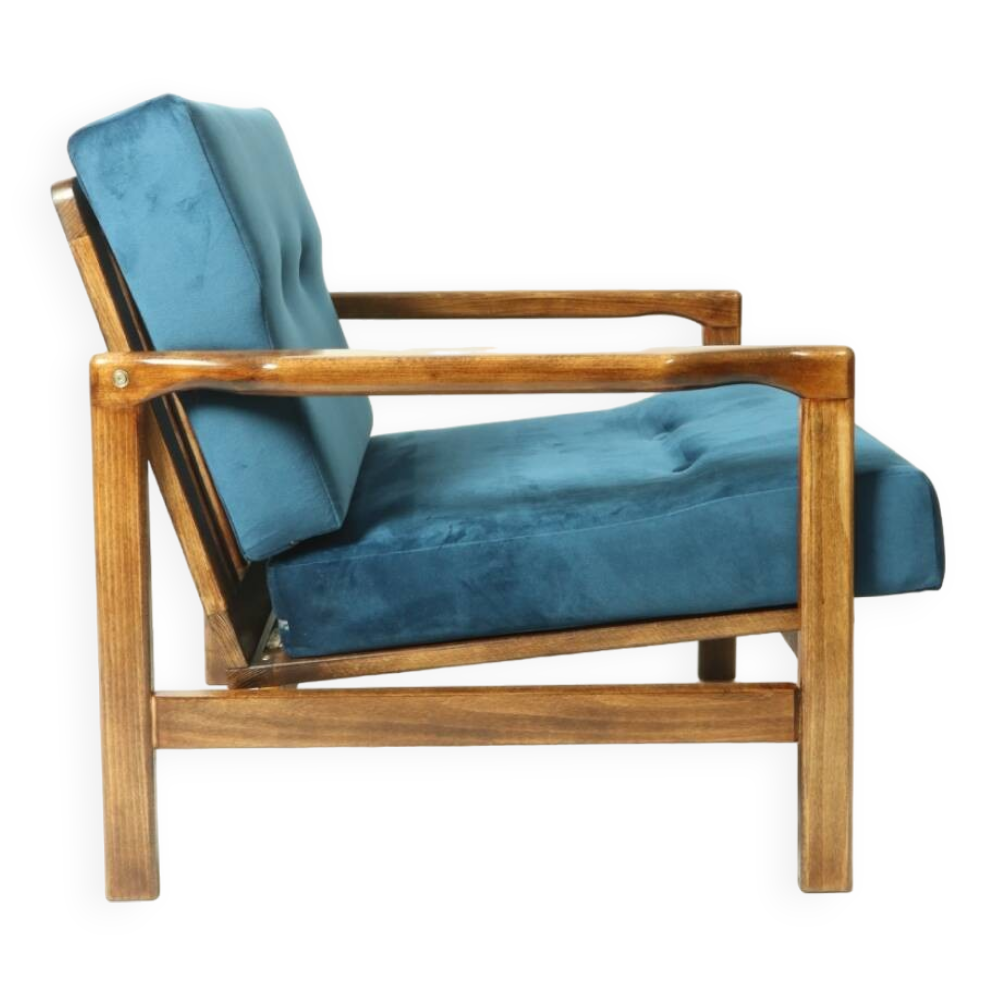 Vintage armchair navy blue velvet Mid century modern design by Zenon Bączyk 1965