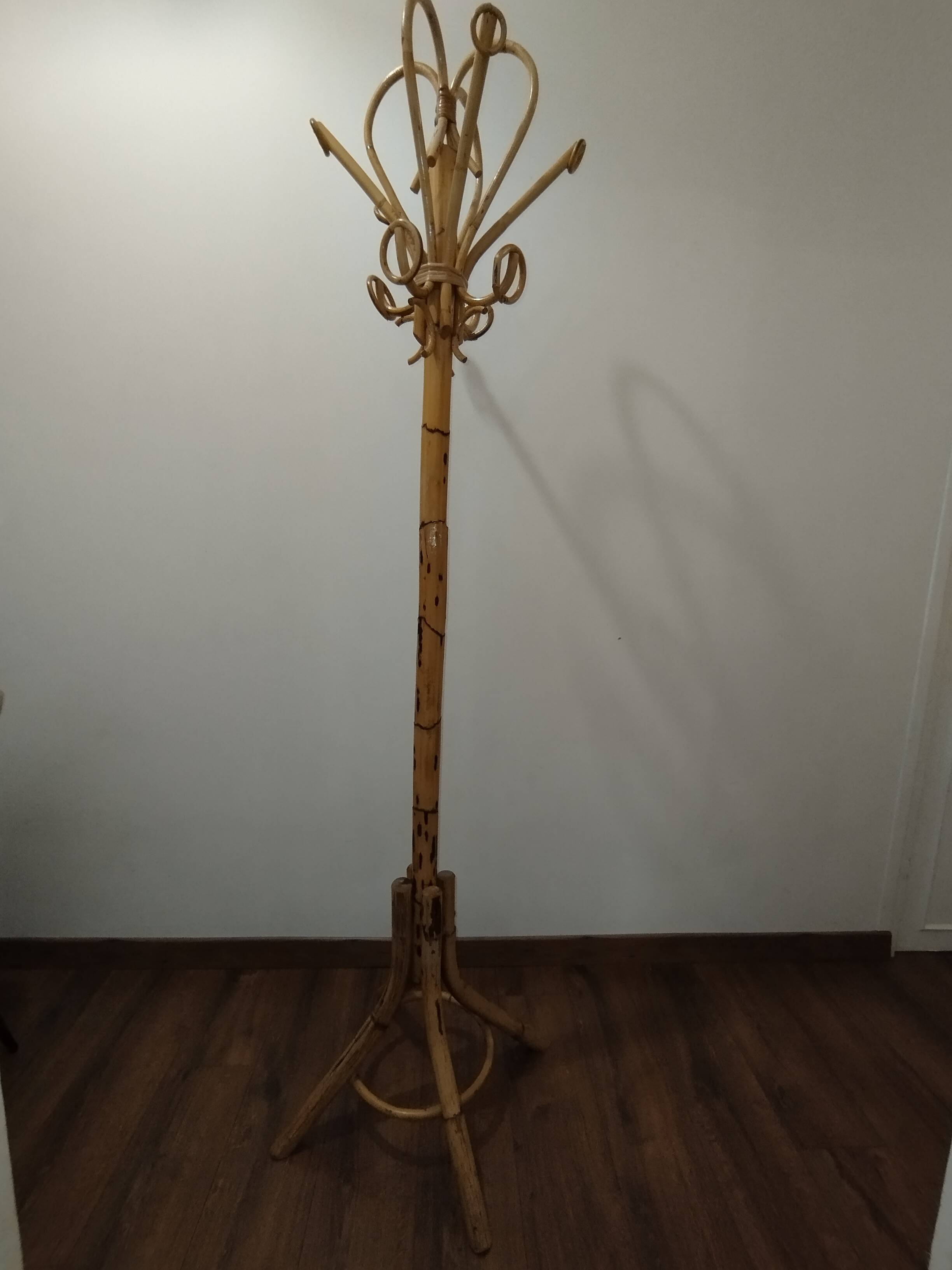 Vintage bamboo coat rack in the style of Franco Albini.