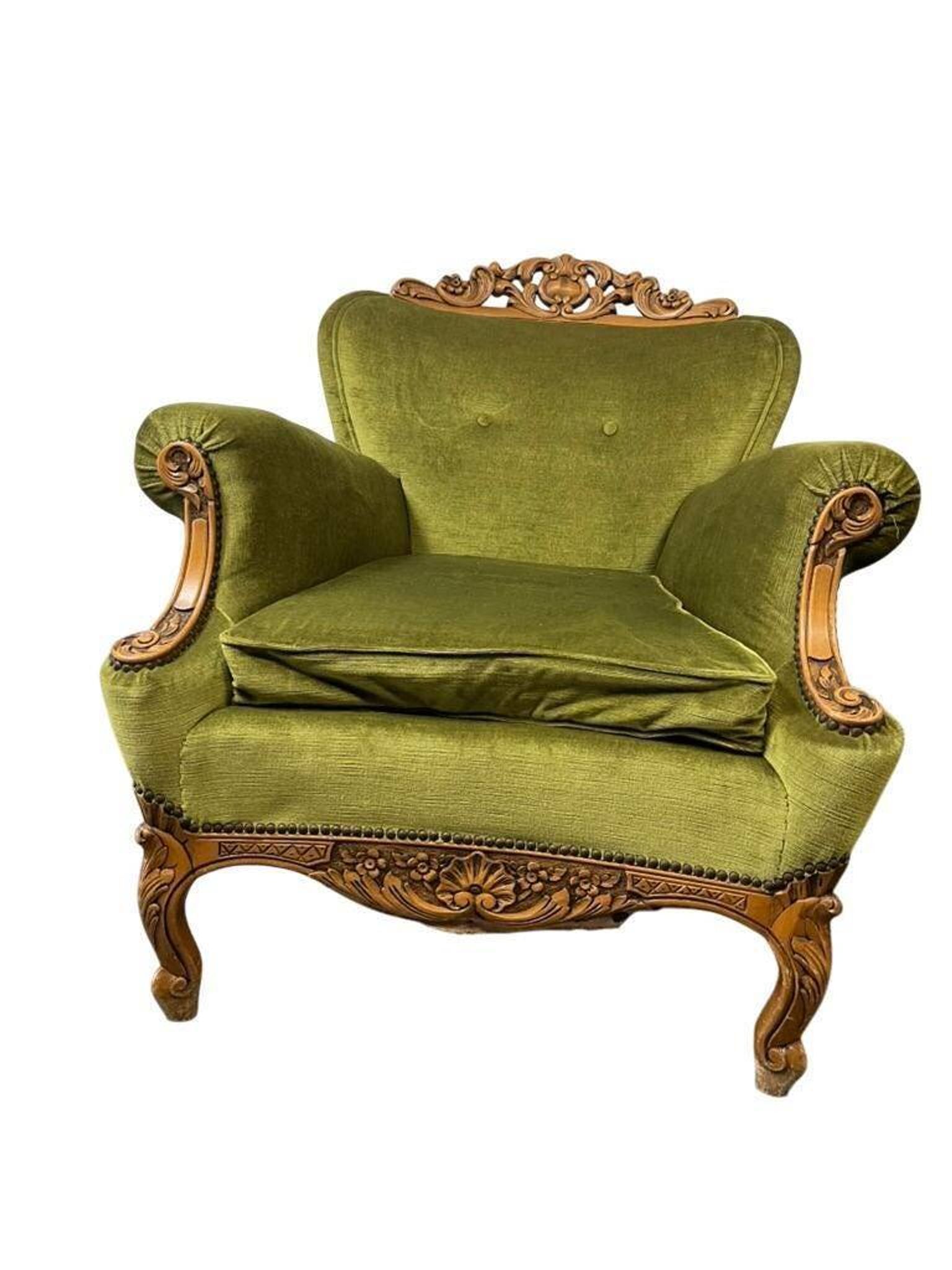 set of 2 vintage green baroque armchairs / armchairs / club chairs