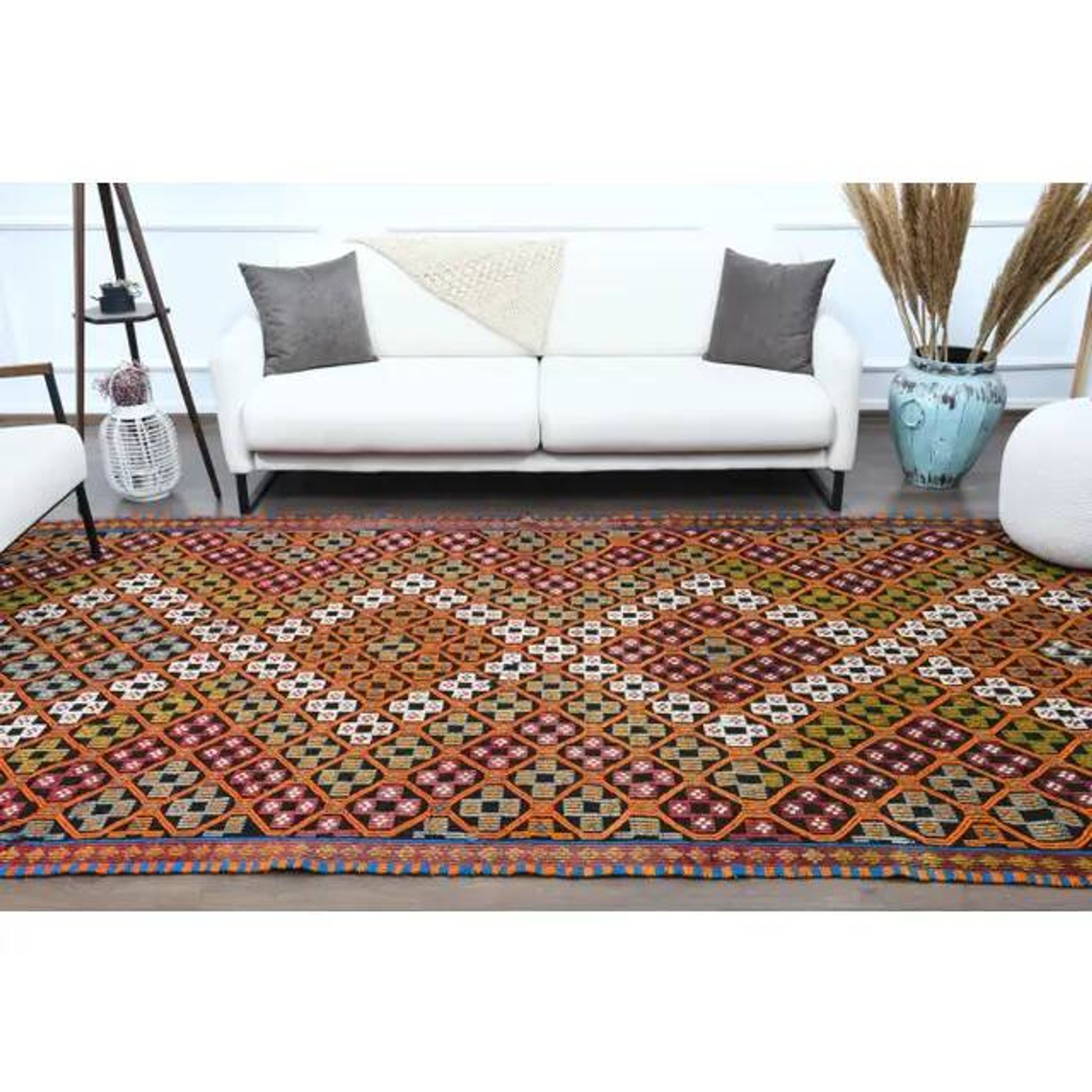 1970s Vintage Turkish Oushak Handmade Wool Cotton Orange Area Rug 179x353
