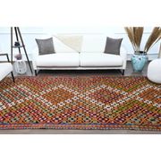 1970s Vintage Turkish Oushak Handmade Wool Cotton Orange Area Rug 179x353
