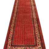 Red runner rug handwoven traditional oriental paisley wool carpet - 105x420cm