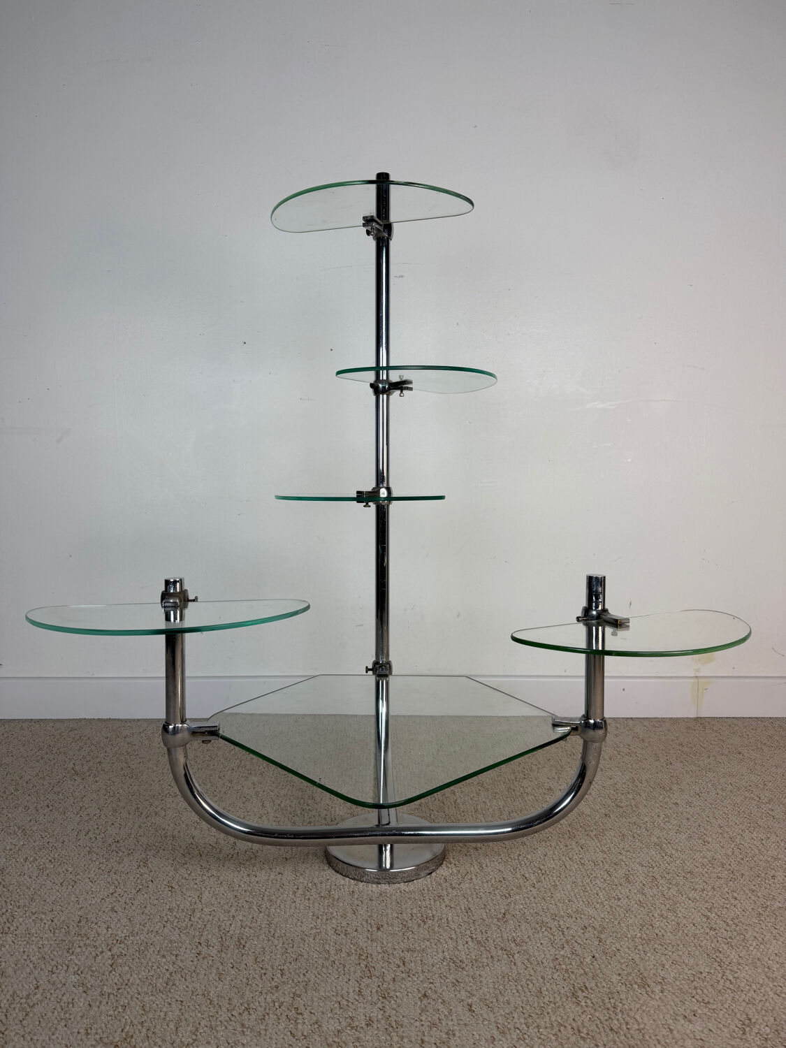 Art Deco shelf in glass and chrome metal