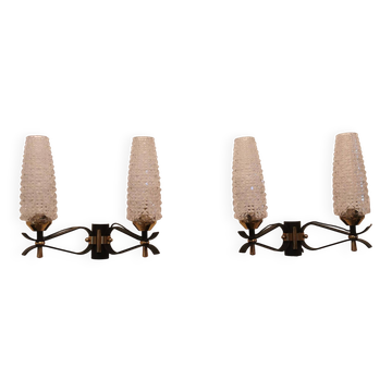 Pair of double lighting wall lights