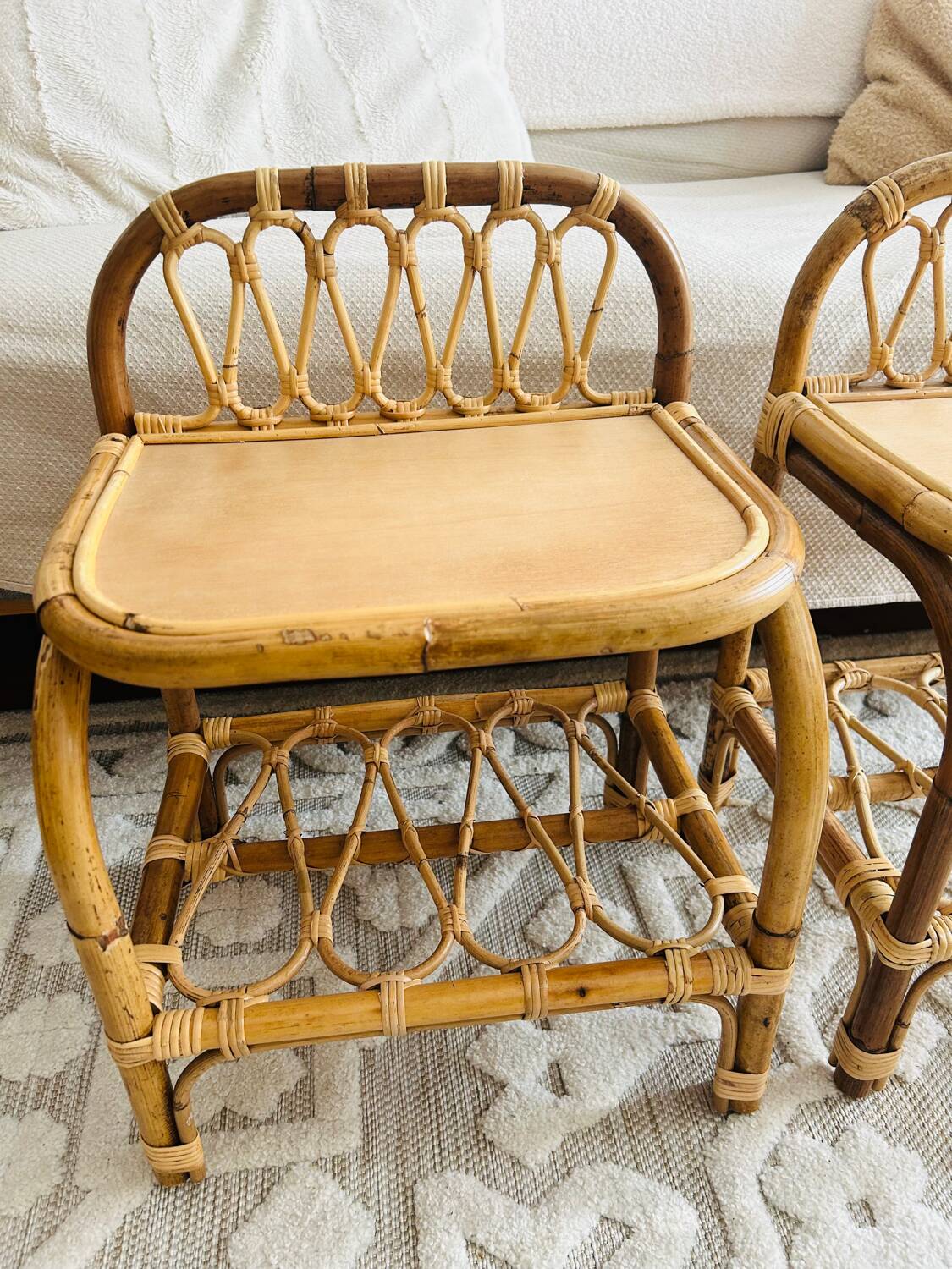 Two rattan bedside tables