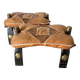 Pair of low Egyptian stools, camel saddles in wood, leather and brass