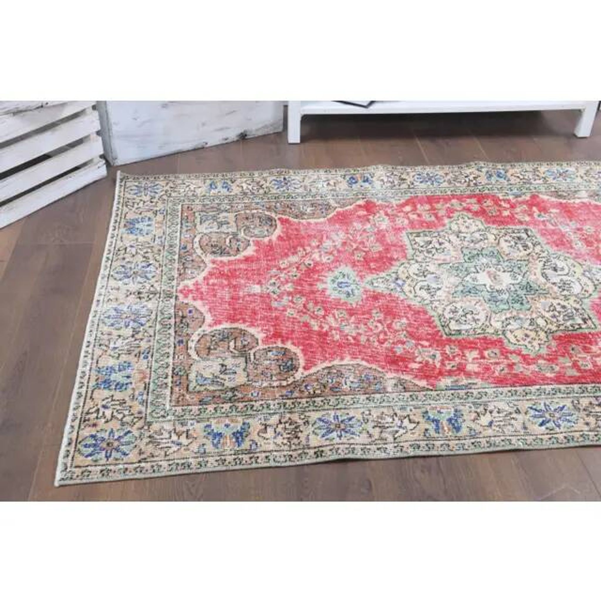 Vintage Turkish Oushak Handmade Wool Cotton Red Area Rug  111x199