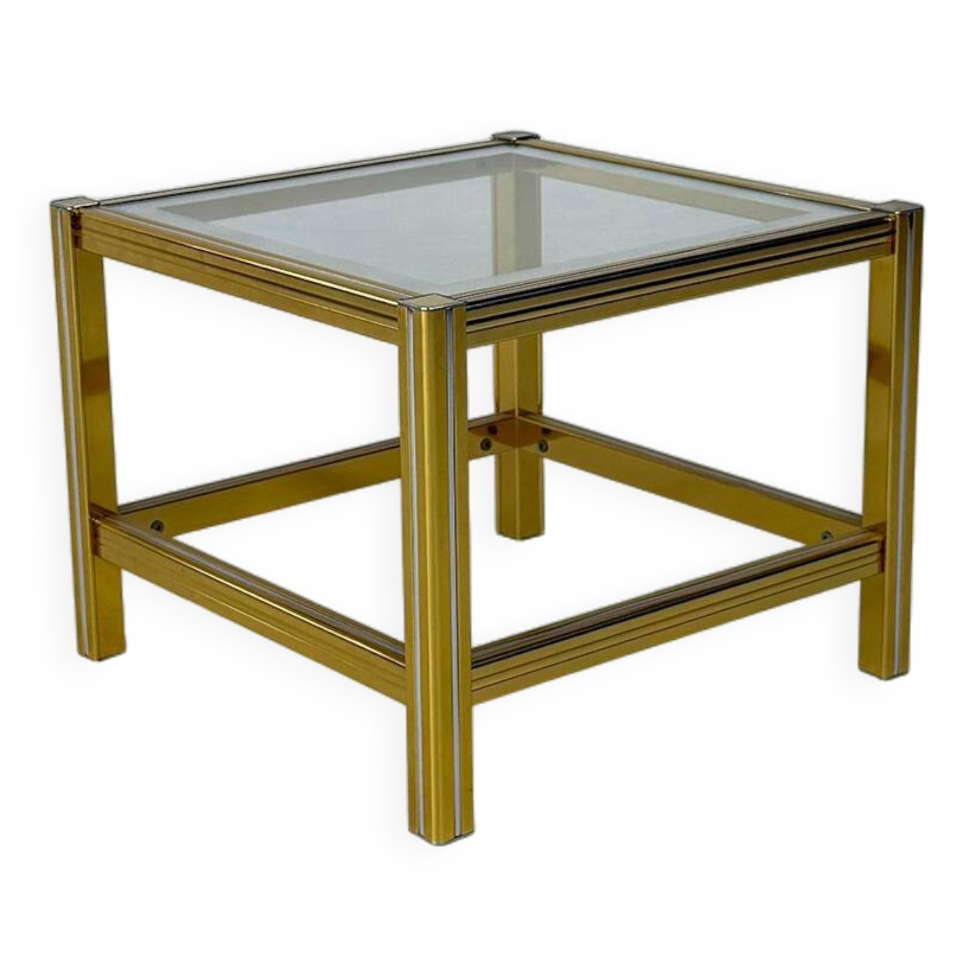 Hollywood Regency Brass and Glass Side Table, 1970s