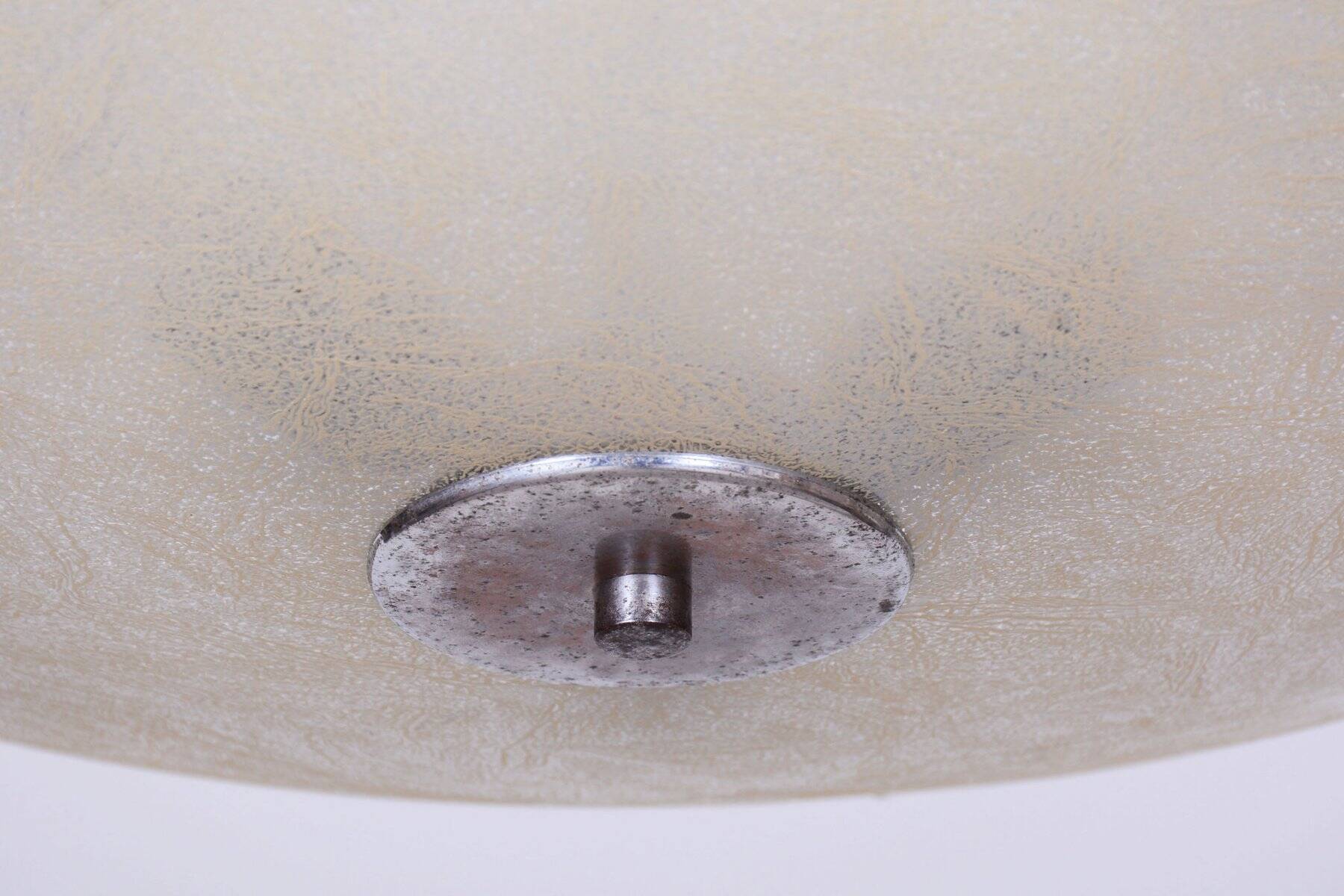 Bauhaus Chandelier in Chrome, Steel and Frosted Glass, Czech, 1940s