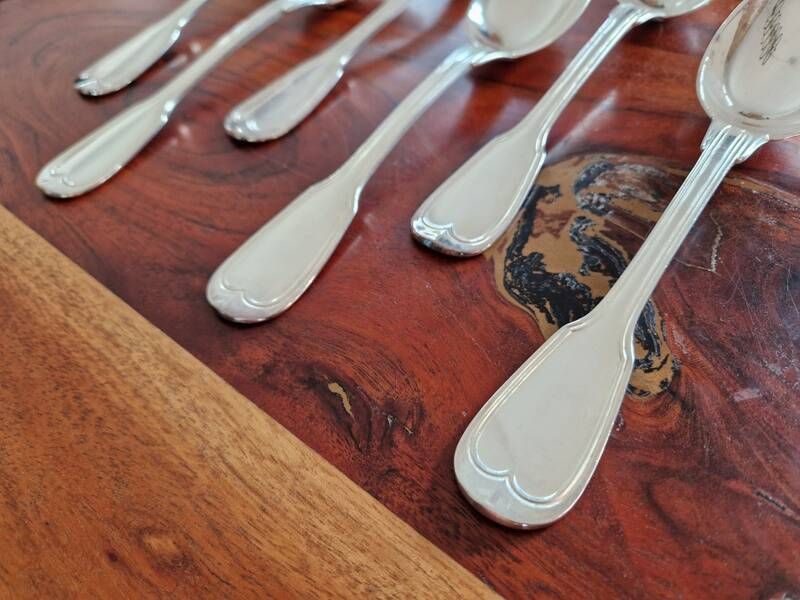 Christofle - Set of 6 table spoons model Chinon in silver-plated metal