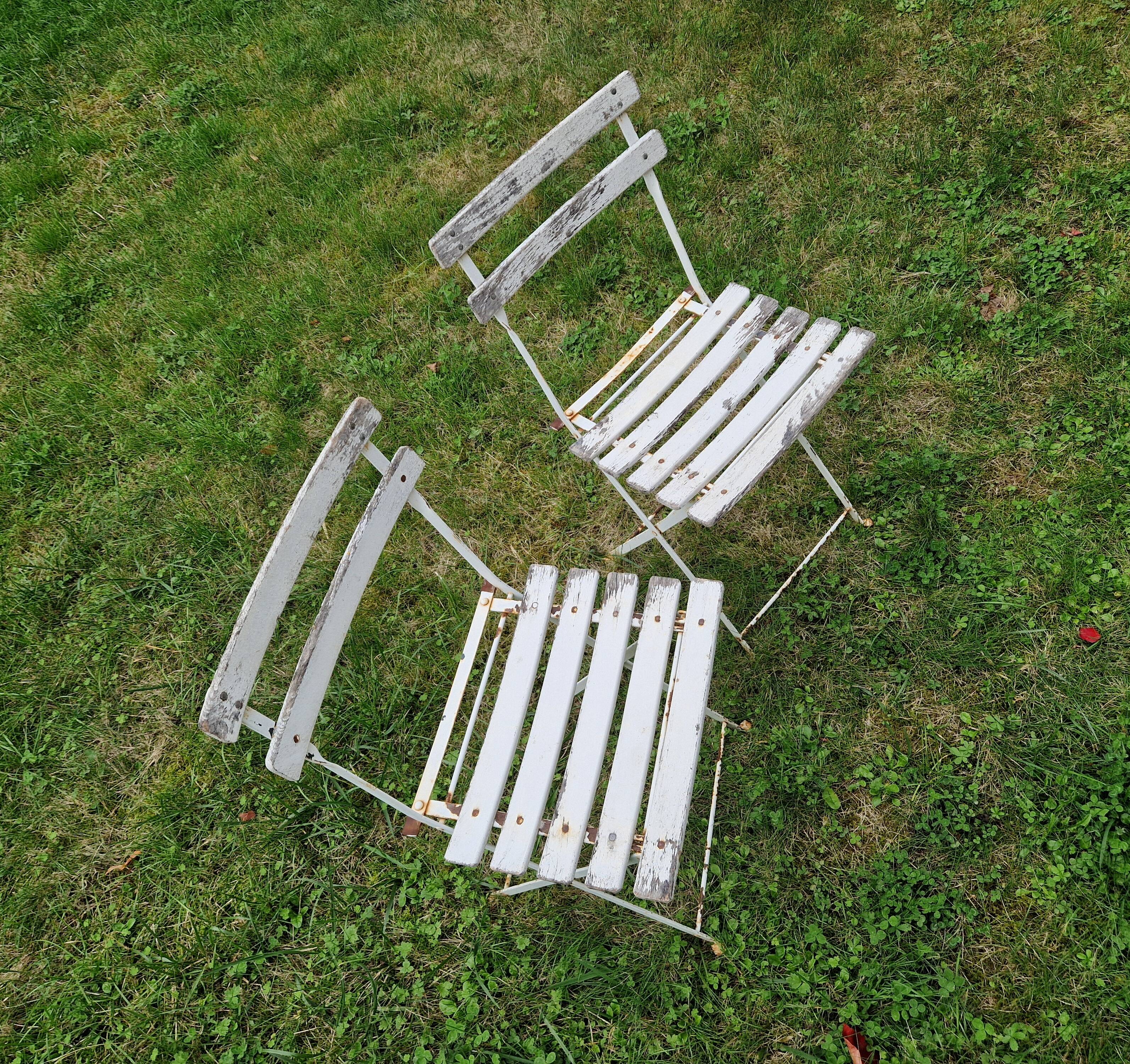 Pair of metal and wood garden chairs