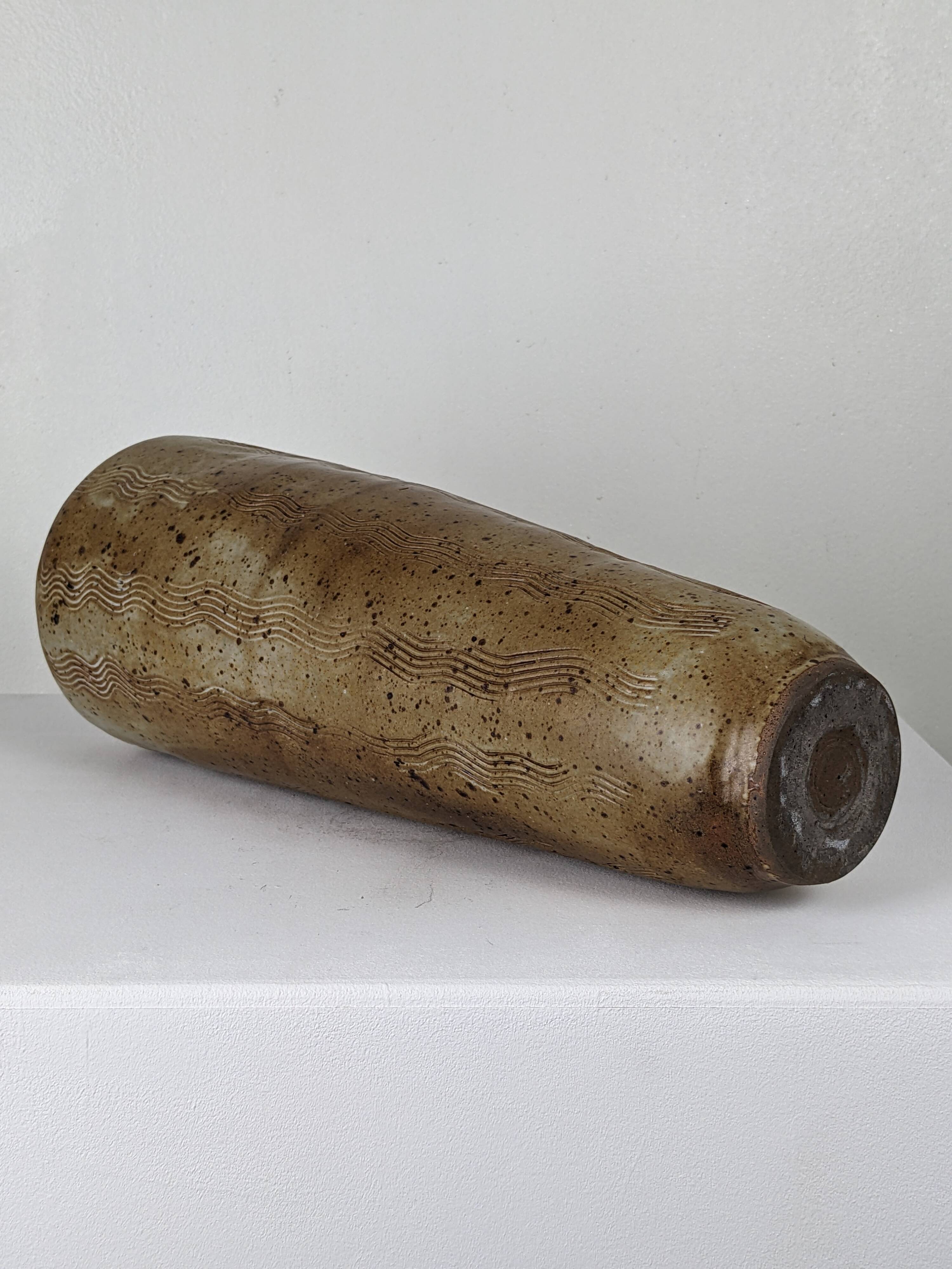 Pyrite stoneware vase with scarified wave decoration - 1970s