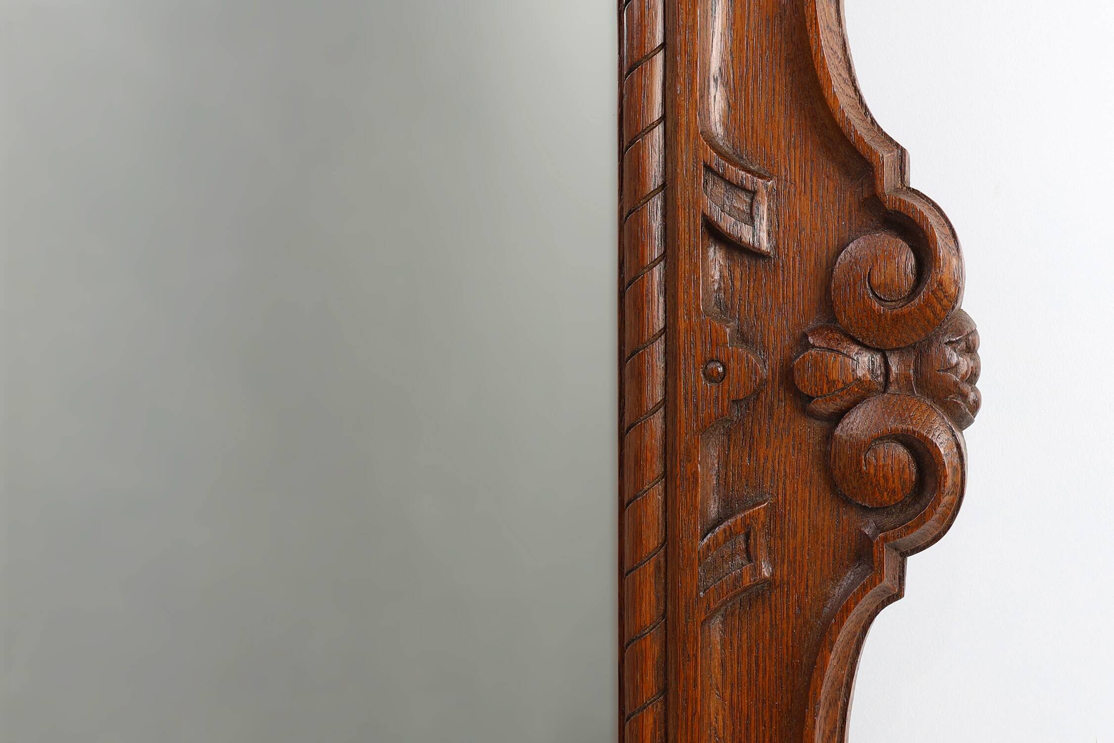 Baroque solid oak carved Wall Mirror, Belgium ca 1900