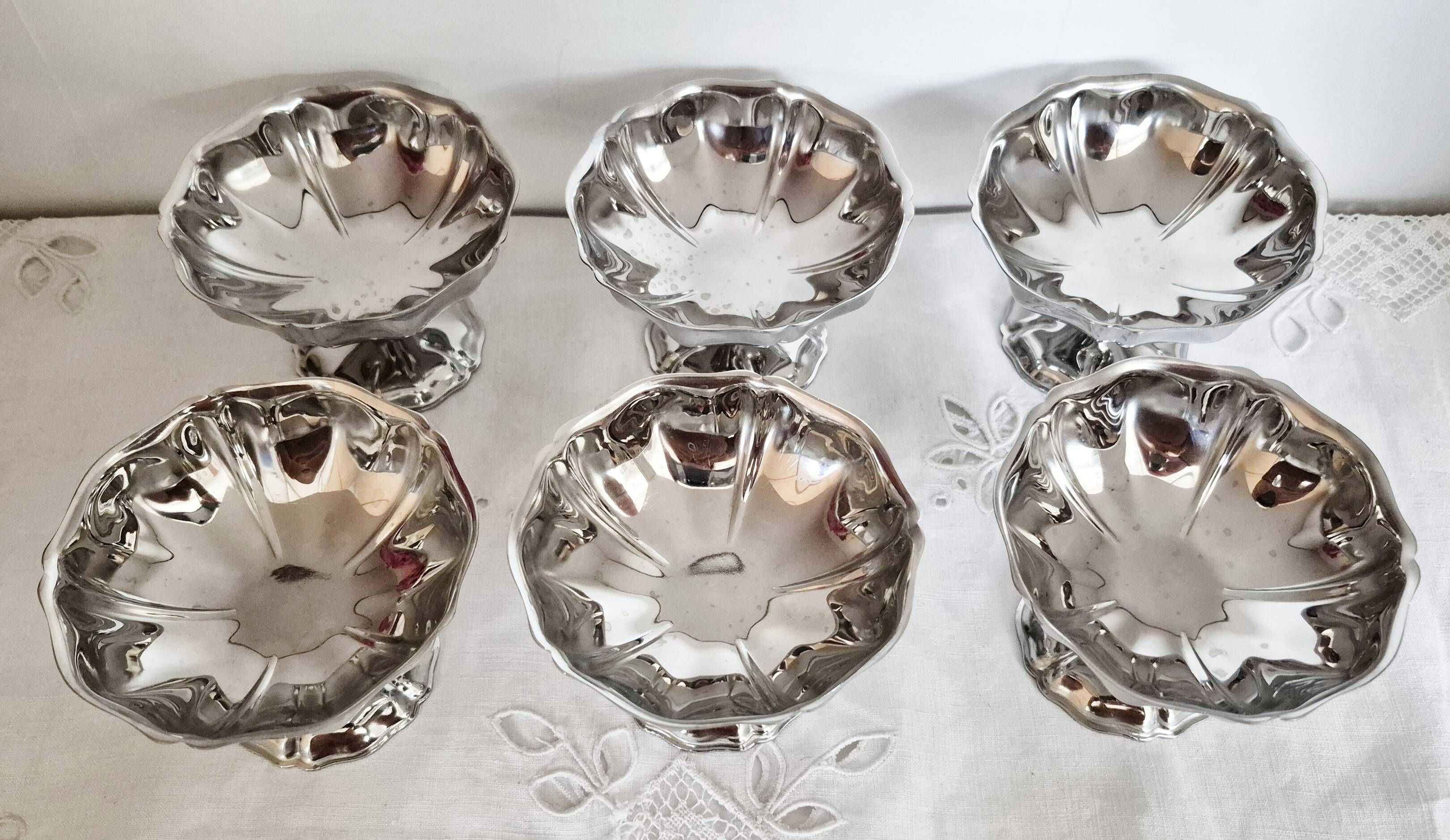 Set of 6 ice cream cups, Jean Couzon box, in 18/10 stainless steel