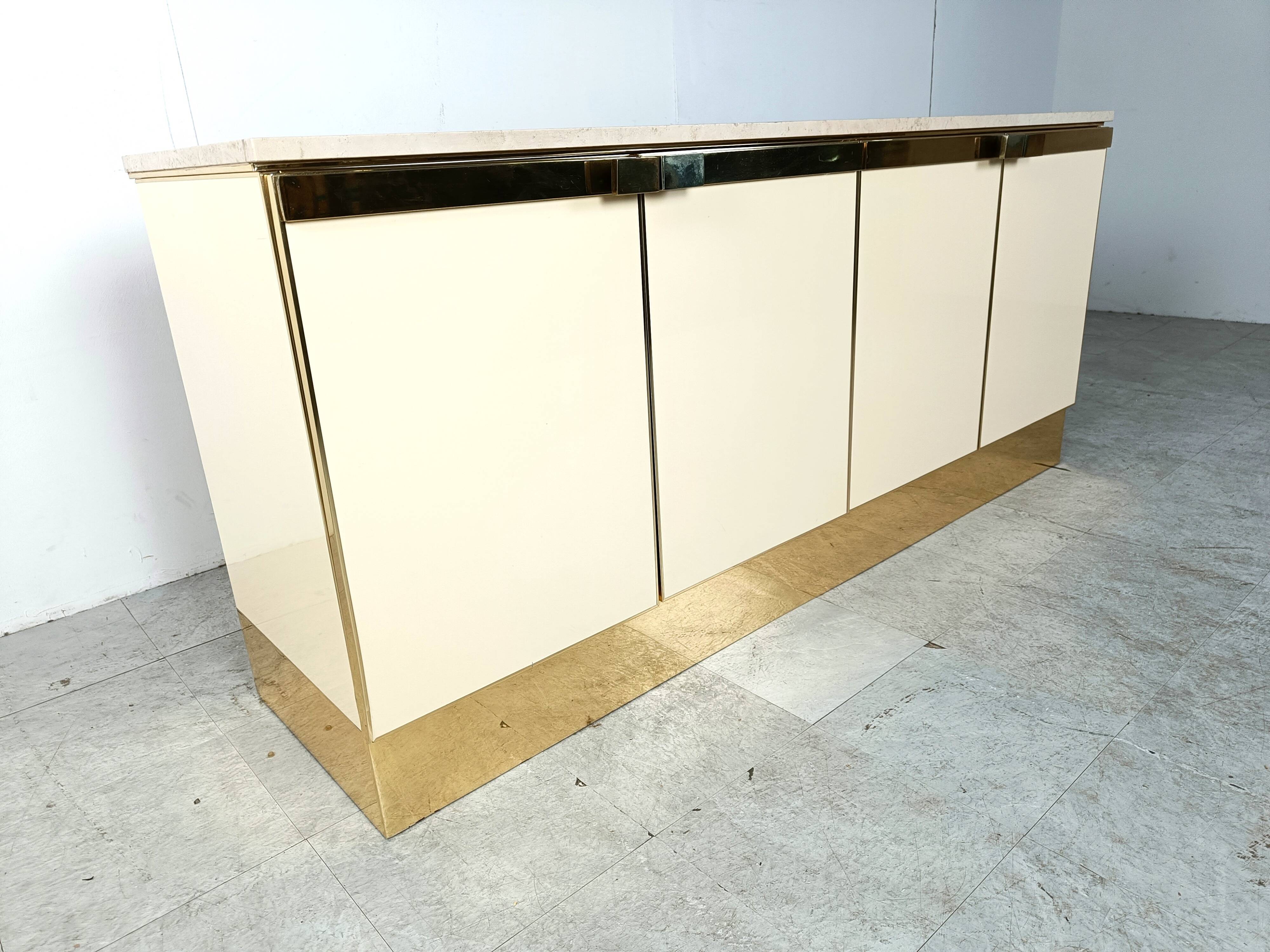 Vintage lacquered and brass credenza, 1980s