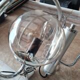 Chandelier with chrome metal frame from the 70s, 3 smoked globes