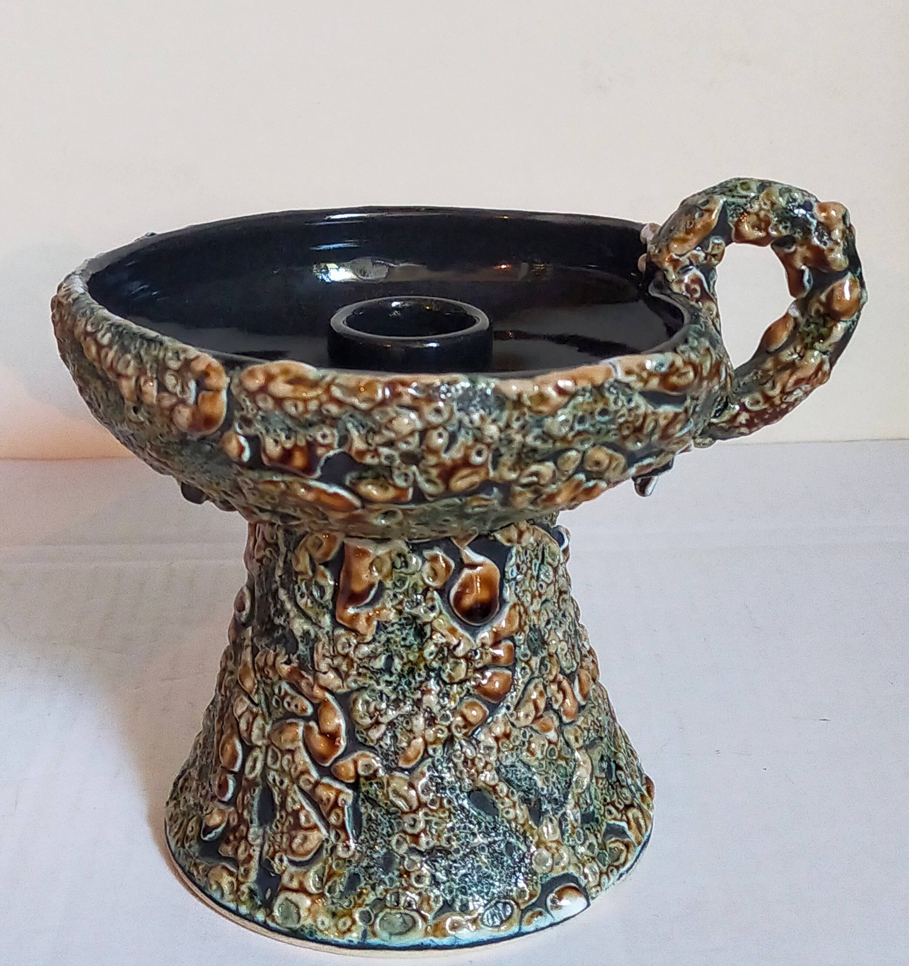 Pair of vintage Vanoise honey foam ceramic candlesticks