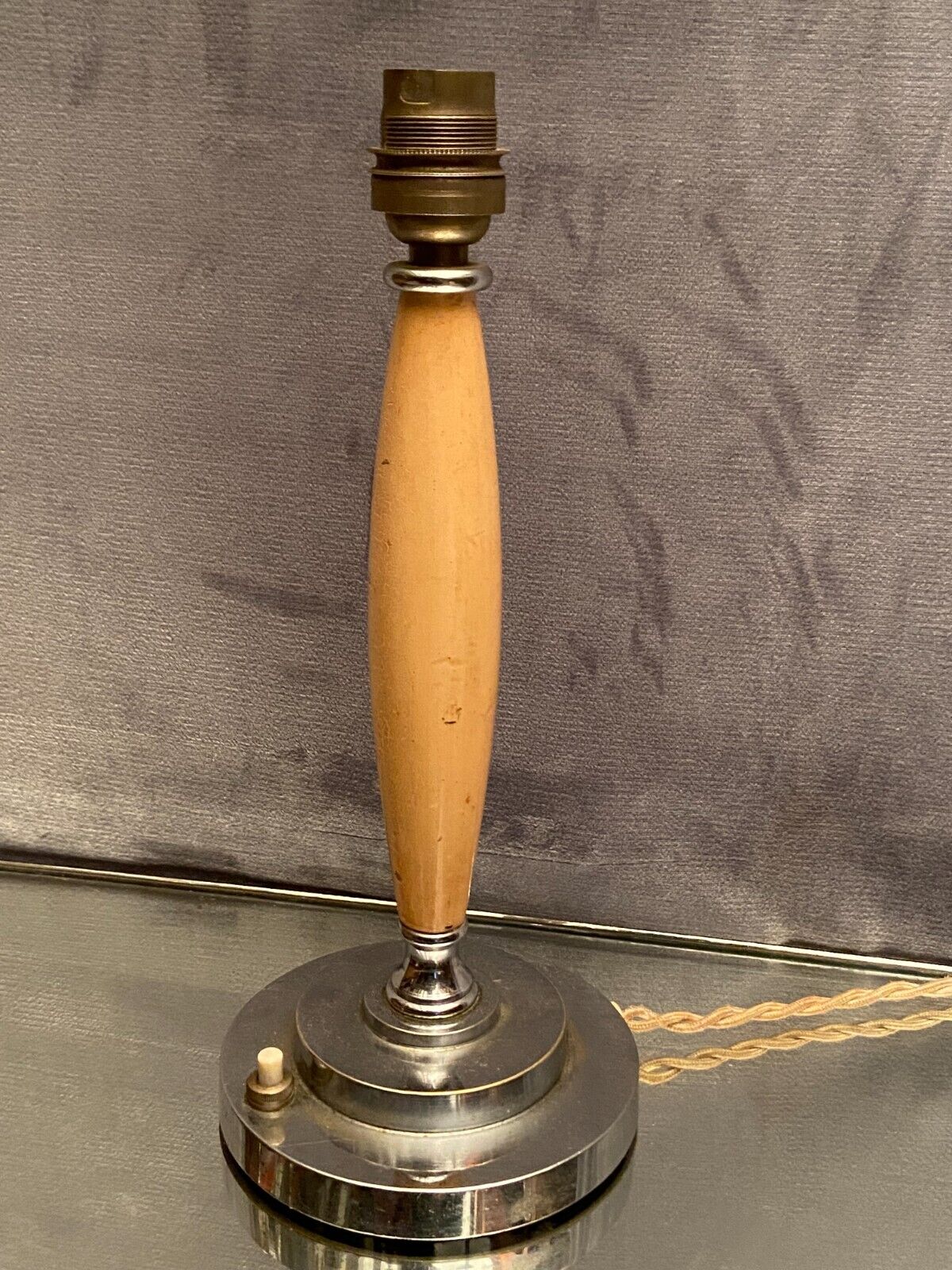 Wooden lamp foot on chromed metal frame design 1930-1950