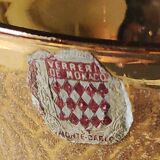 Ball vase stamped Verrerie de Monaco/Monte Carlo. In gold granite glass