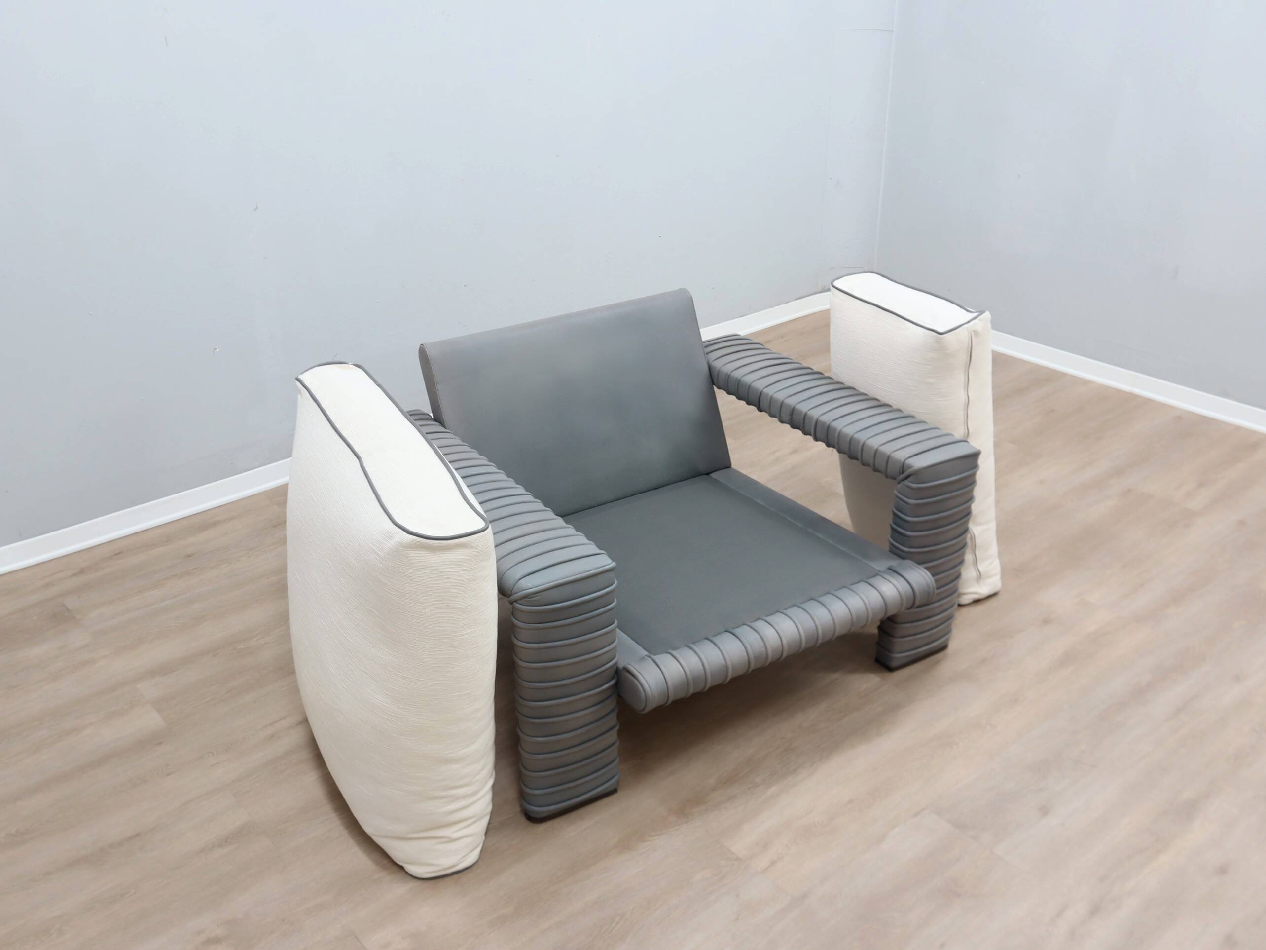 Marzio Cecchi armchair in ribbed Leather and goose down cushions 1970s