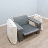 Marzio Cecchi armchair in ribbed Leather and goose down cushions 1970s