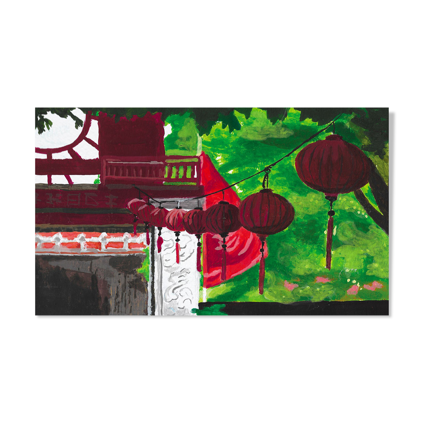 Hanoi lamps - A4 - Gouache painting - Vietnam - Asia - Travel